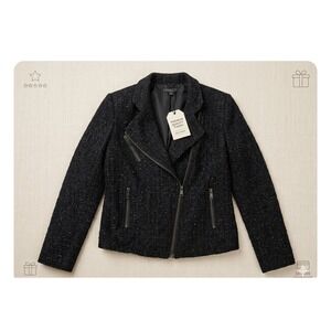 I ❤ Ronson Women's Black Asym Zip Front Moto Jacket w/ Pockets Size M